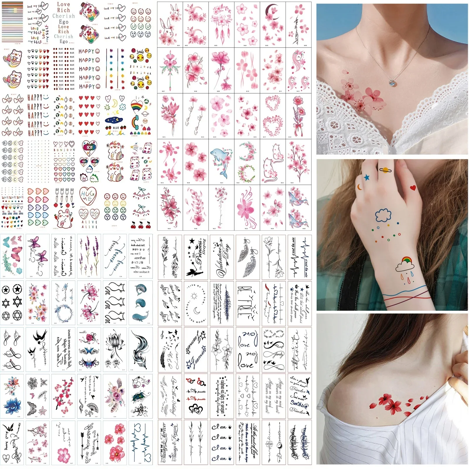 30pcs/pack Fake Tattoos Stickers for Women Men Teens Totem Line Flower Temporary Tattoo Adhesive Body Hands Arm Neck Clavicle