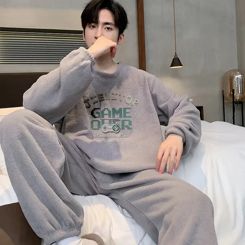 TOP Home ชุดนอนผู้ชาย Thicken ฤดูหนาวฤดูใบไม้ร่วง WARM ชุดนอน Man Lounge ผู้ชายชุด Leisure Flannel แขนยาวเสื้อผ้ายาวชุดนอนหลวม