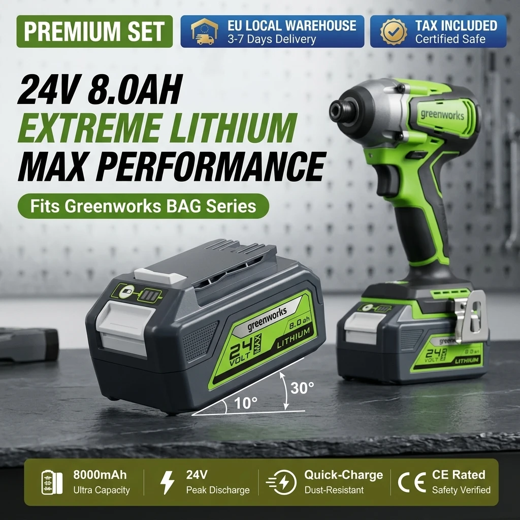 Image of 24V 8,0Ah Ersatz-Lithium-Ionen-Akku Kompatibel mit Greenworks 24V Elektrowerkzeugen, IP54 Wasserdicht Staubdicht Hochleistungsakku für Akkuschrauber, Rasenmäher, Schlagschrauber, Kreissäge,