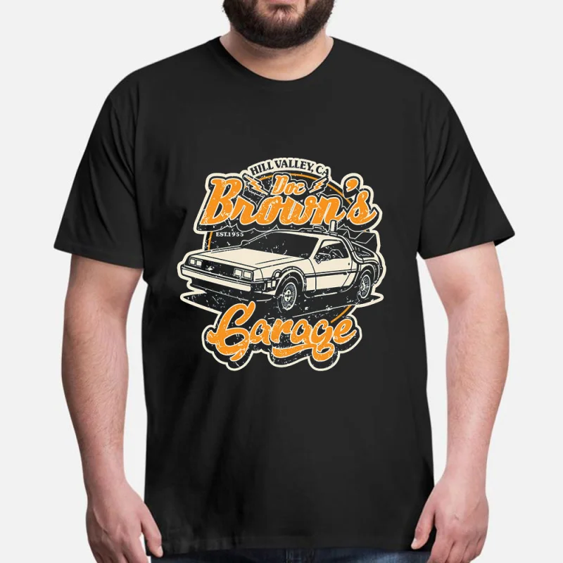 

Doc Brown's Garage Sci-fi Back To The Future Time Machine t shirt Delorean and Flux Capacitor Graphic Clothes All size Tee