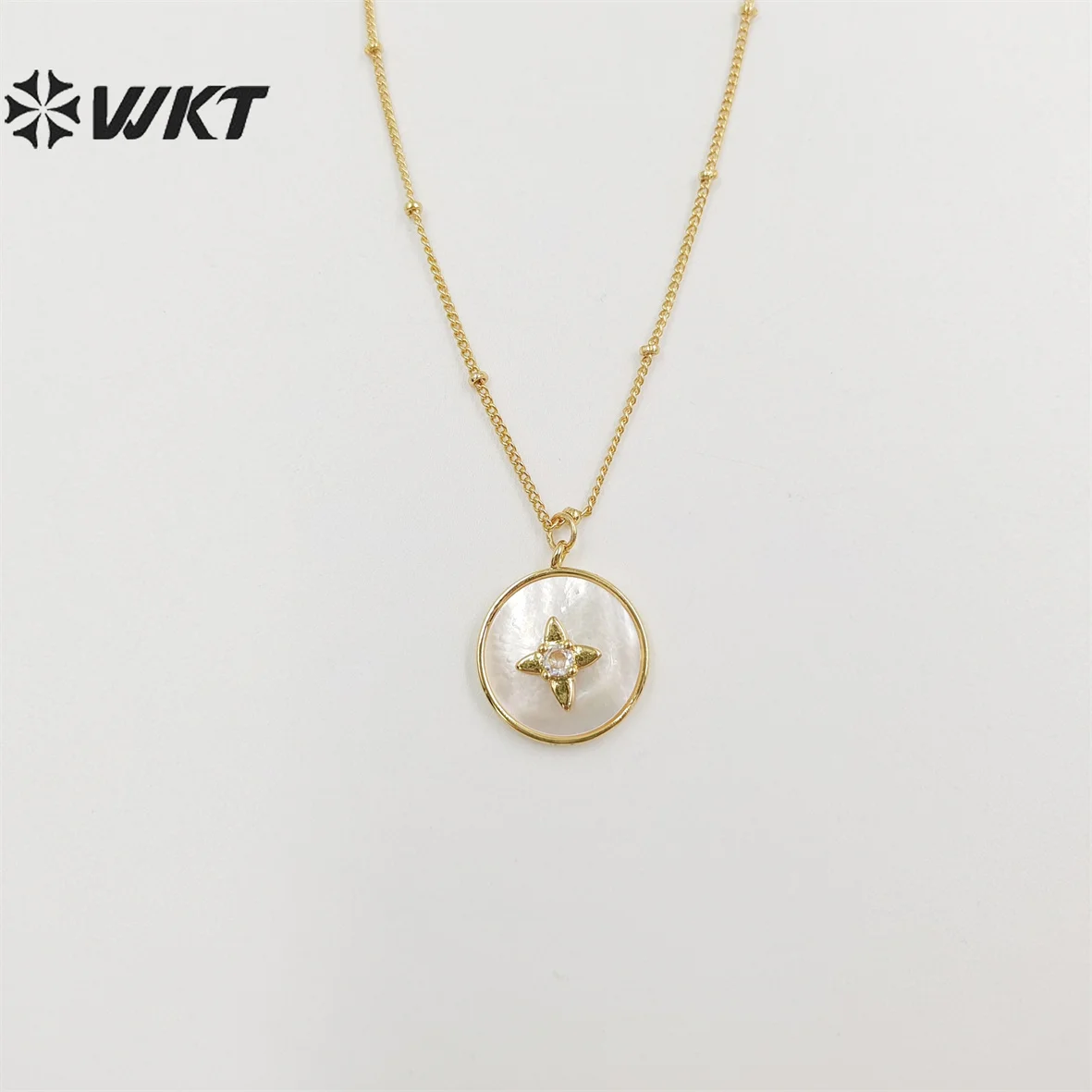 WT-JN213  WKT 2025 New Arrival Natural CZ & Shell Round Shape Necklace Birthday Party 18inch Long Jewelry Trend