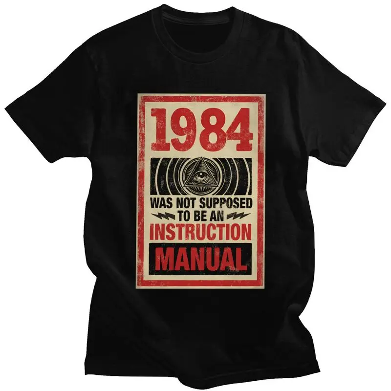 1984 George Orwell Big Brother T Shirt for Men Short Sleeves Novelty Awesome Clothing Streetwear Summer 100% Cotton Tee Tops