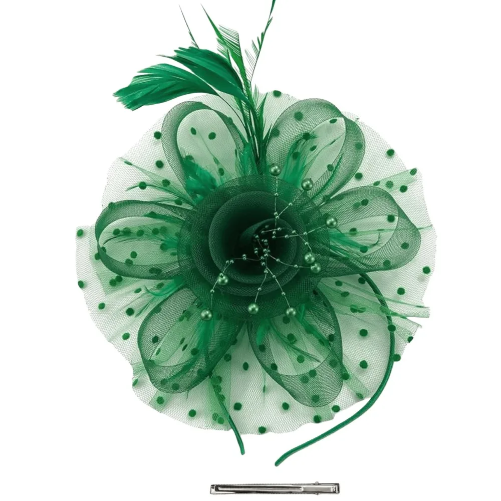Bride Headdress Feathers Fascinator Hat Hoop Flower Mesh Hair Clip Party Mesh Hair Band Exquisite Flowers Bride Headdress