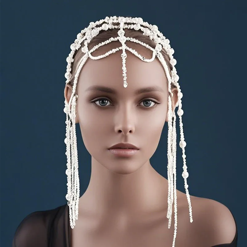 Original Innovative Acrylic Tassel White Hair Chain Tassel Net Hat Festival Jewelry