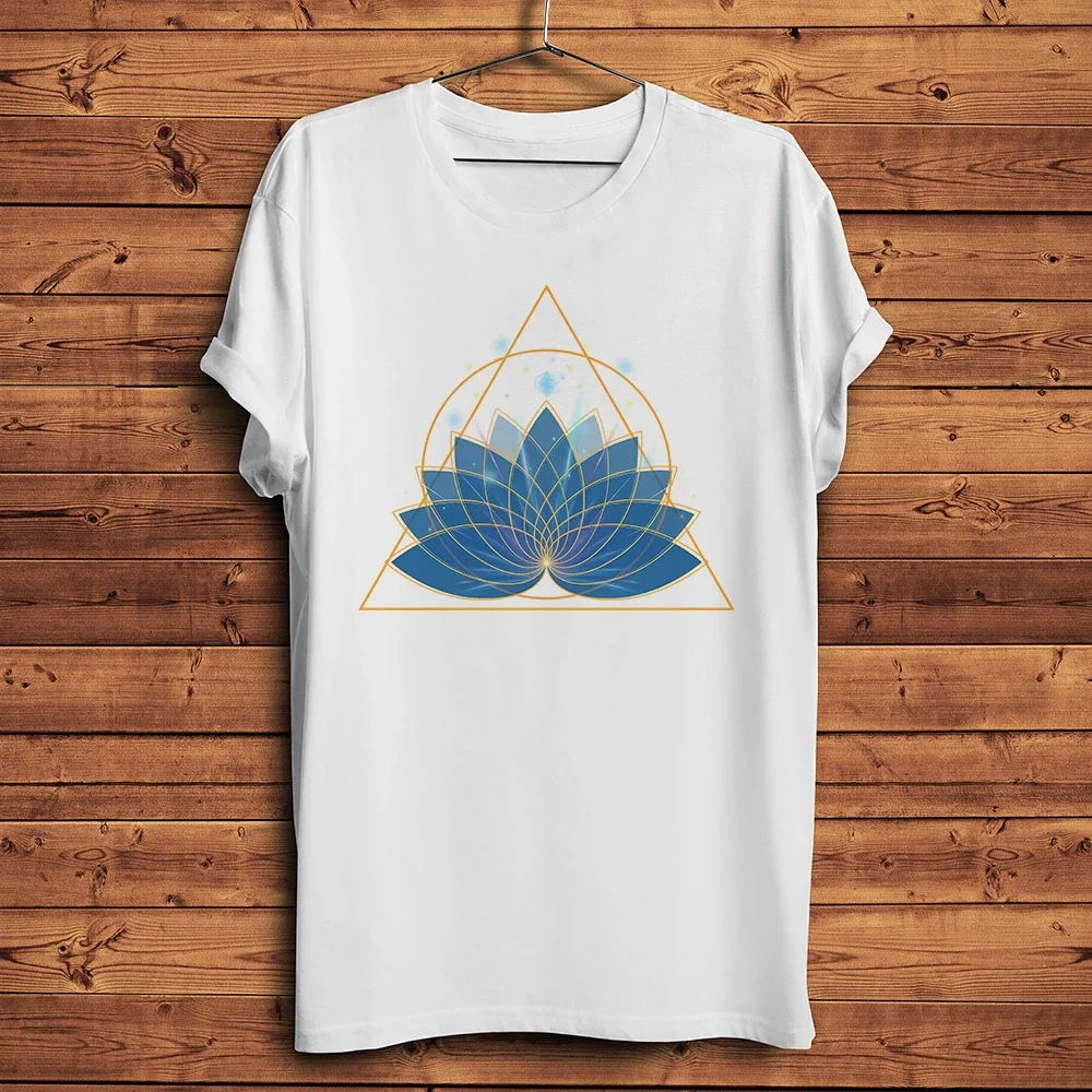 Geometric Triangle Mandala Lotus Flower,Natural Style TShirt,Short Sleeve O-neck Tee,Unisex Streetwear T-Shirt,Breathable Print