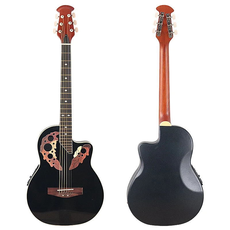 Electric Acoustic Guitar Round Back 6 Strings 39 Inch Cutaway Design Folk Guitar Cherry & Black Color