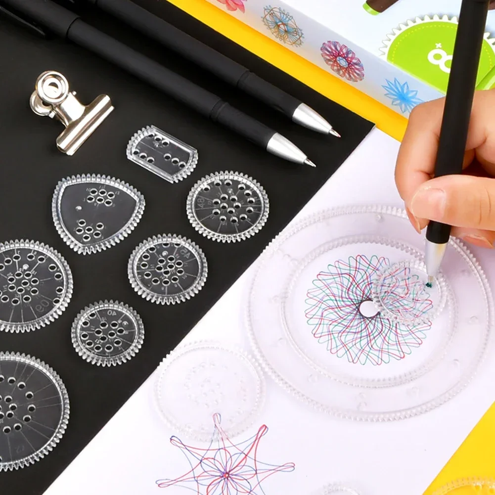 22Pcs Spirograph Ruler Drawing Scratch Painting Toys Interlocking Gears Wheels Painting Drawing Accessories Educational Toy