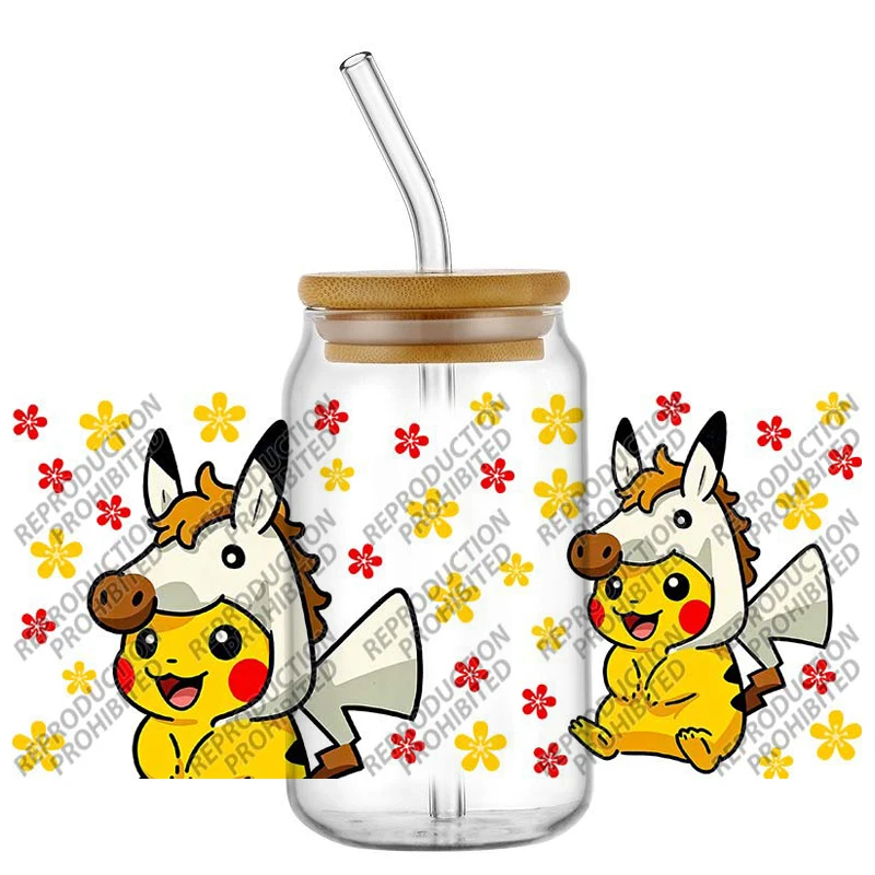 Cute Cartoon Animal Costume UV DTF Cup Wrap Stickers Waterproof Heat Transfer for 16oz Libbey Glass Can Tumbler Decal