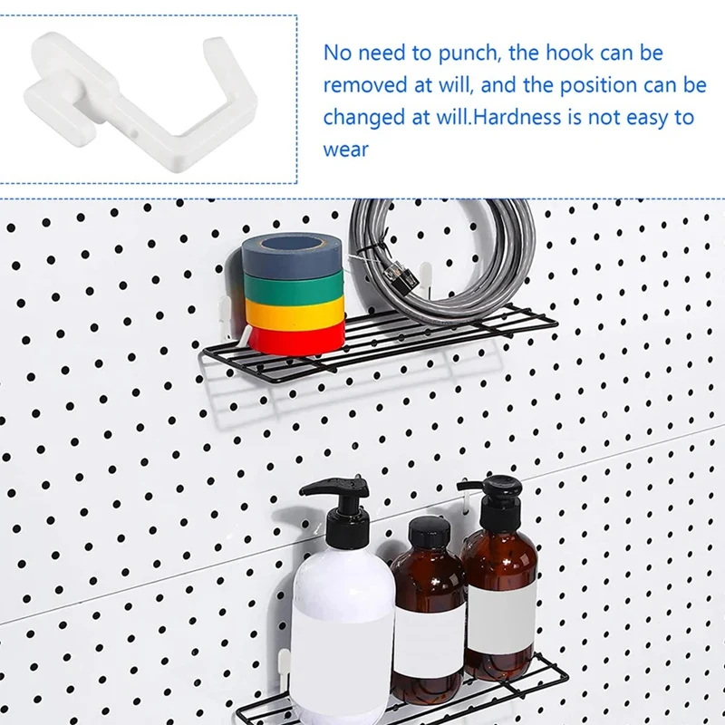 J-Shaped Pegboard Gancho para Pegboard, Peg Board Tool, Organizador e Substituição, Branco, 24PCs