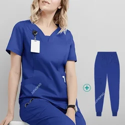 New Solid Color Short-Sleeve Pharmacy Nurse Uniform Hospital Doctor Workwear Dental Surgery Medical Lab Work Two-piece Suit