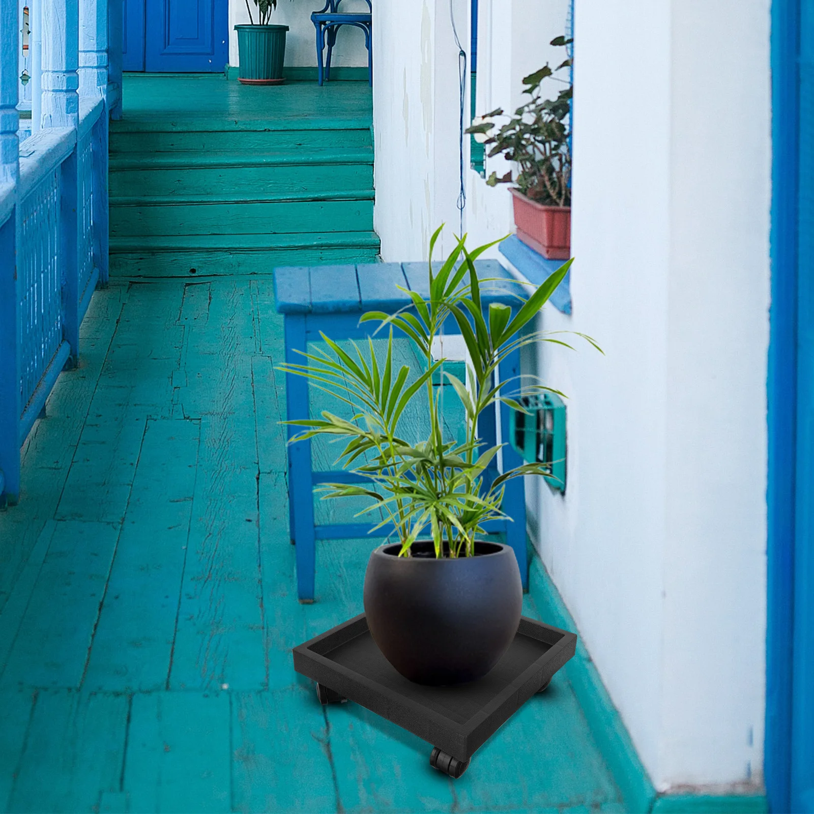 

1pc Square Flowerpot Tray 12 Inch Movable Plant Pot Base With Universal Wheels Waterproof Floor Protection Indoor Outdoor