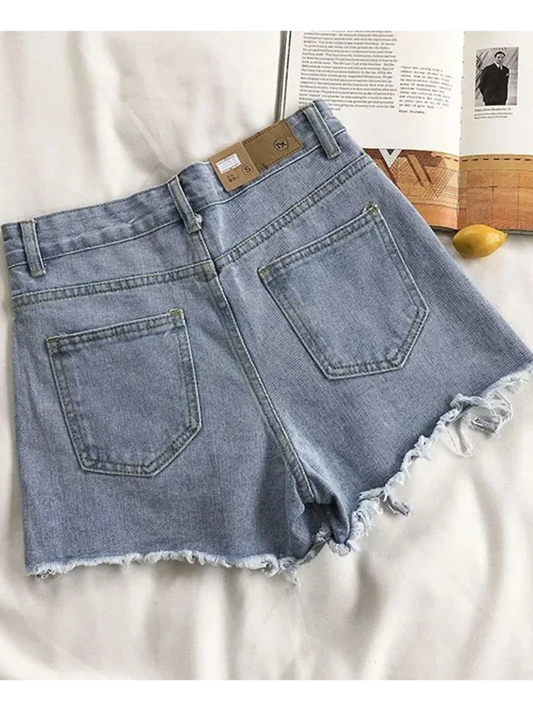 Zomer Nieuwe Casual Denim Shorts Voor Dames Koreaanse Stijl Mode Distressed Edge Street Wear Vrouwen Wijde Pijpen Hotpants