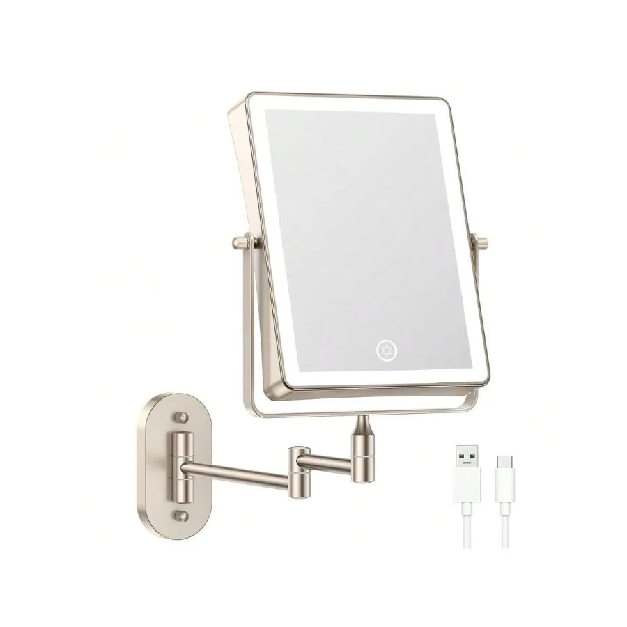 

FASCINATE 1X10X Magnifying LED Lighted Rectangle Bathroom Mirror, Double-Sided, Rechargeable Wall Mounted Makeup Mirror With 3