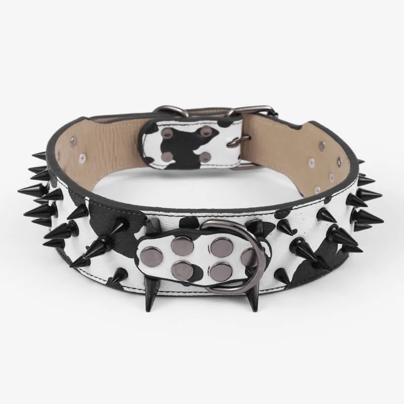Adjustable Leather Dog Collar Spiked Anti Bite Large Dogs Bulldog Pitbull Black Pet Neck Strap Training Supplies - view 3