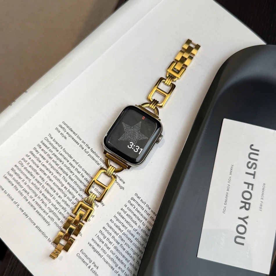 سوار من الفولاذ المقاوم للصدأ عالي الجودة لساعة Apple Watch Series 10/9/8/7/6/5/4/3/2/1 42 ​​مم 44 مم 38 مم 40 مم 41 مم 45 مم 46 مم 49 مم عصري ومتين للجنسين سهل التعديل