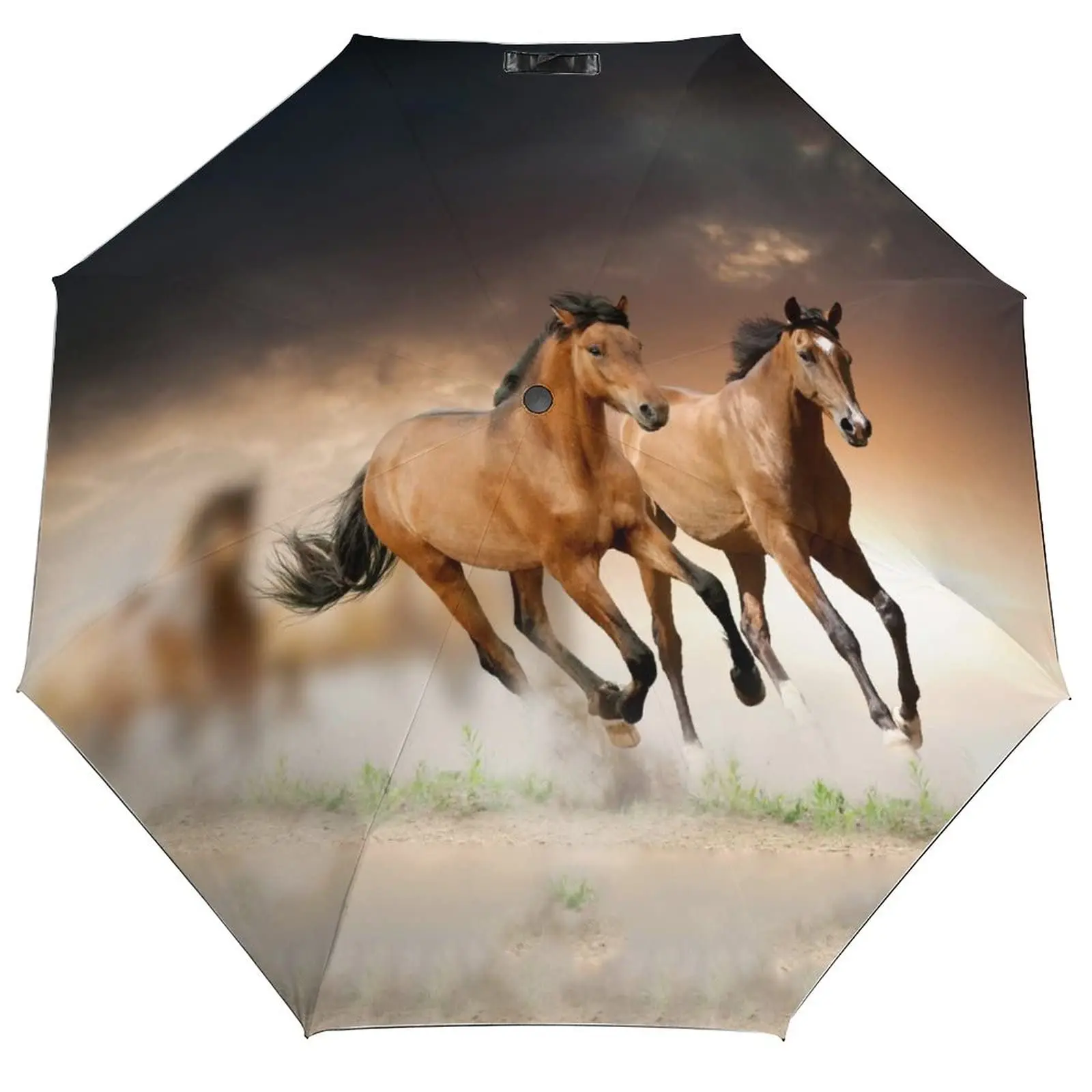 Galloping Horses Rain Sun Umbrellas Farmhouse Horse Animal Lightweight Windproof Folding Travel Umbrella for Adults Teens Men