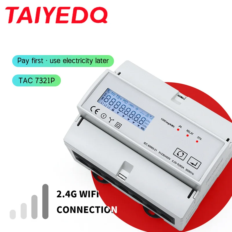 TAC7321P Prepaid Three Phase Multi-function Meter Din Rail Electric Remote kWh Meter RS485 MODBUS