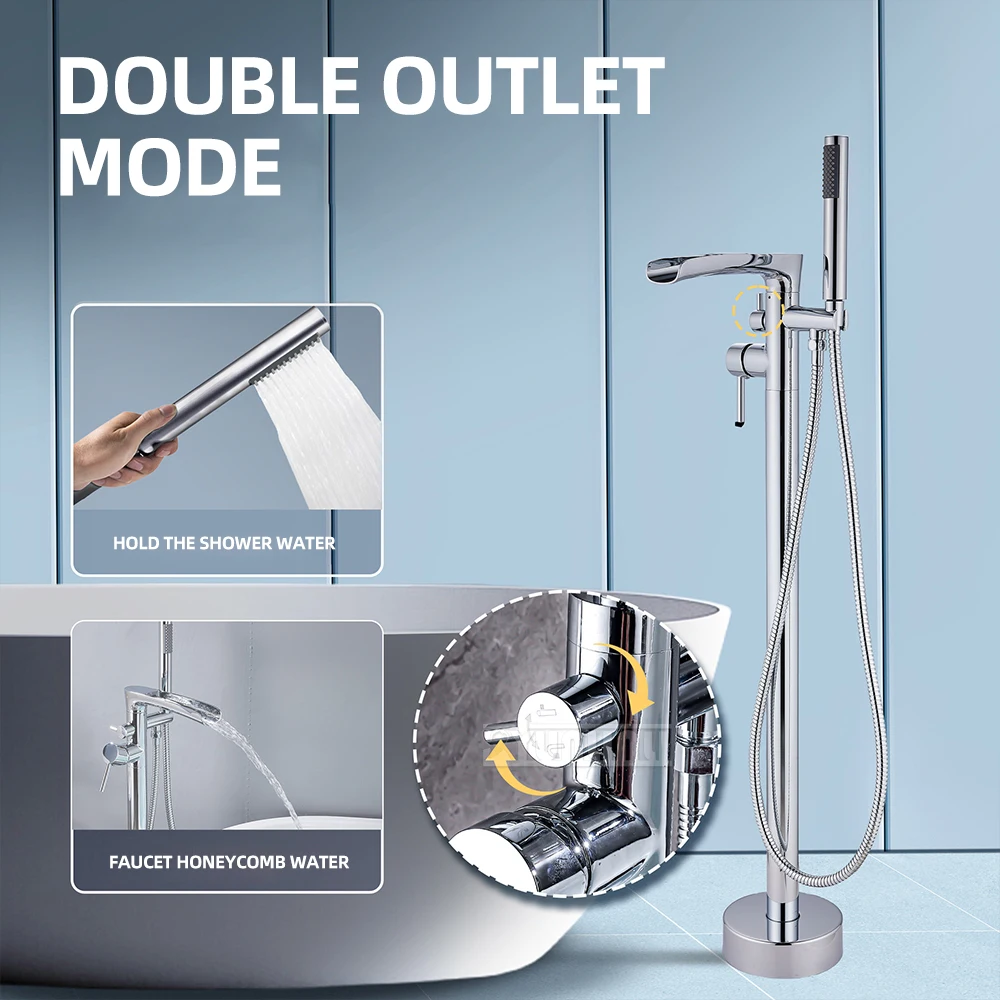 Vertical floor standing bathtub hot and cold faucet, all copper cylinder edge shower faucet set, column shower faucet