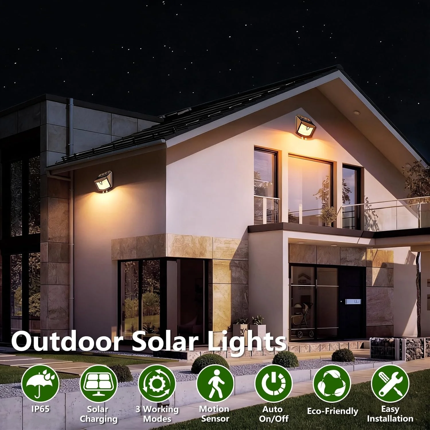 70 LED Warm White Solar Wall Light, Wireless PIR Motion Sensor, IP65 Waterproof Outdoor Decorative Lighting for Garden Yard