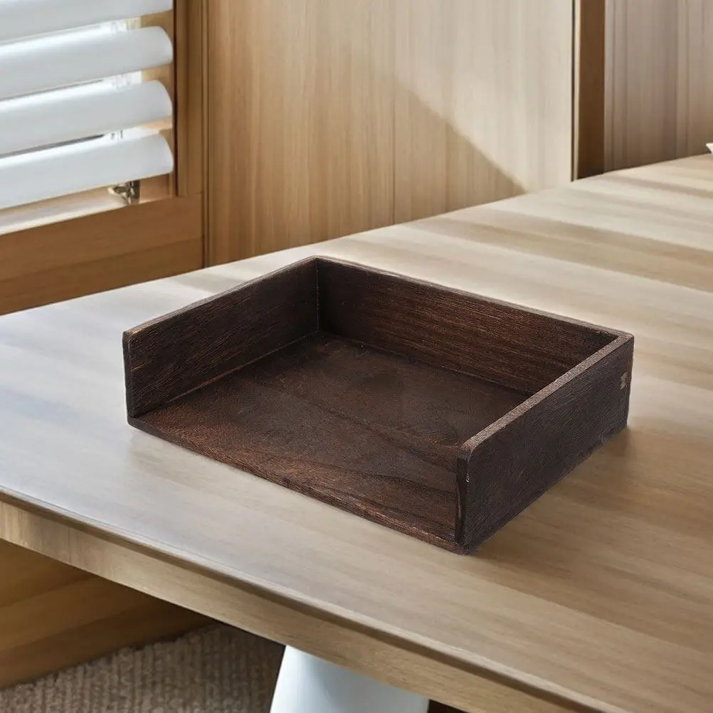 2Pcs Wooden Desk Organizer Vintage 2 Layer Desktop File Tray for Papers Documents Letters Office Home Study Natural Wood Texture