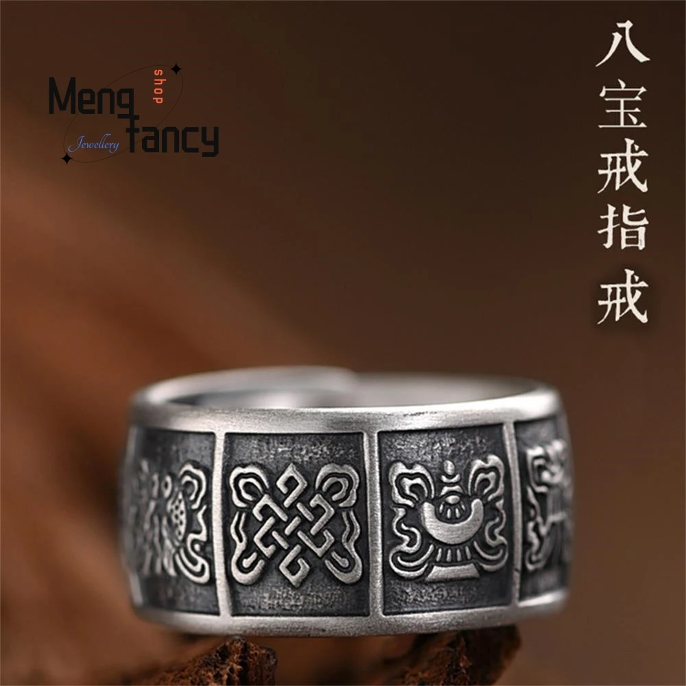 

Auspicious Eight Treasure Simple Elegant High-grade Ring Men's Retro Style Tibetan Couple Open Index Finger ring Fashion Jewelry