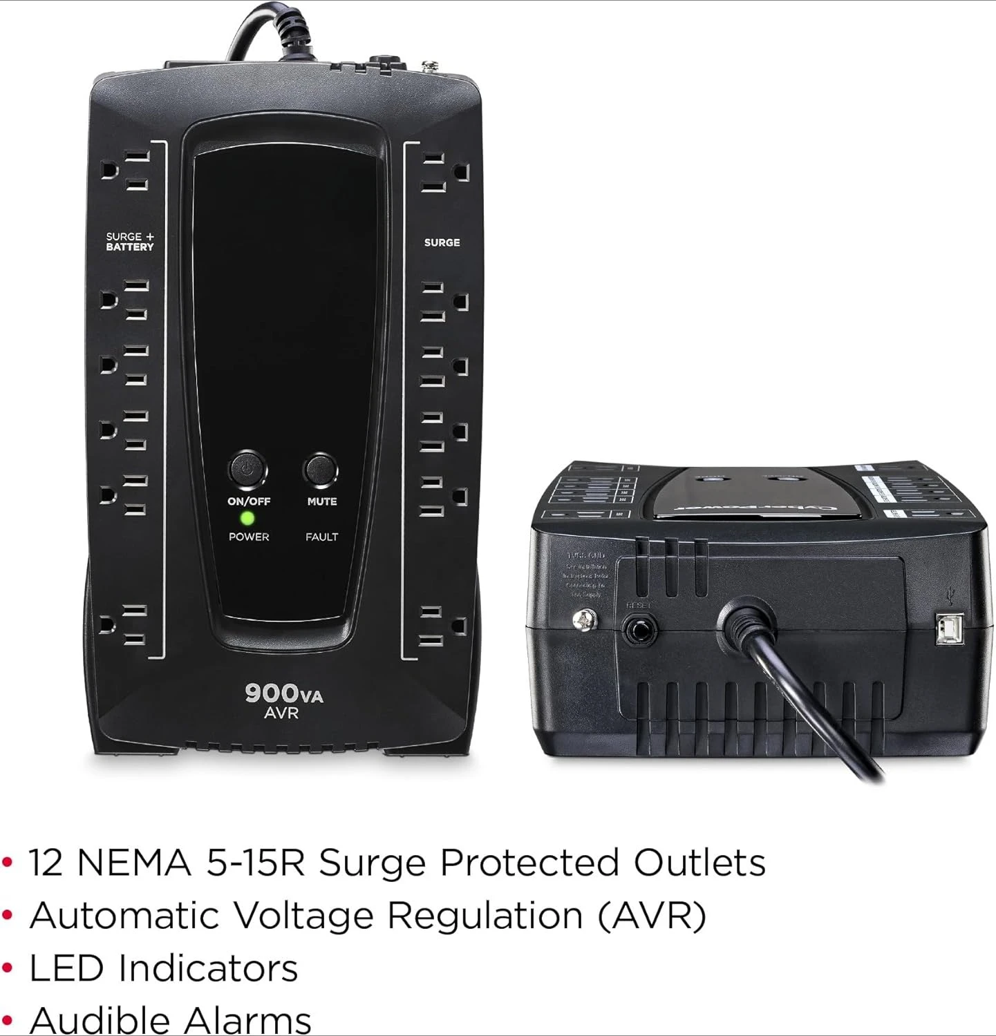 AVRG900U AVR UPS بطارية احتياطية وواقي من زيادة التيار، 900VA/480W، 12 منفذًا، مدمج، معتمد من UL · مبيعات المصنع مباشرة