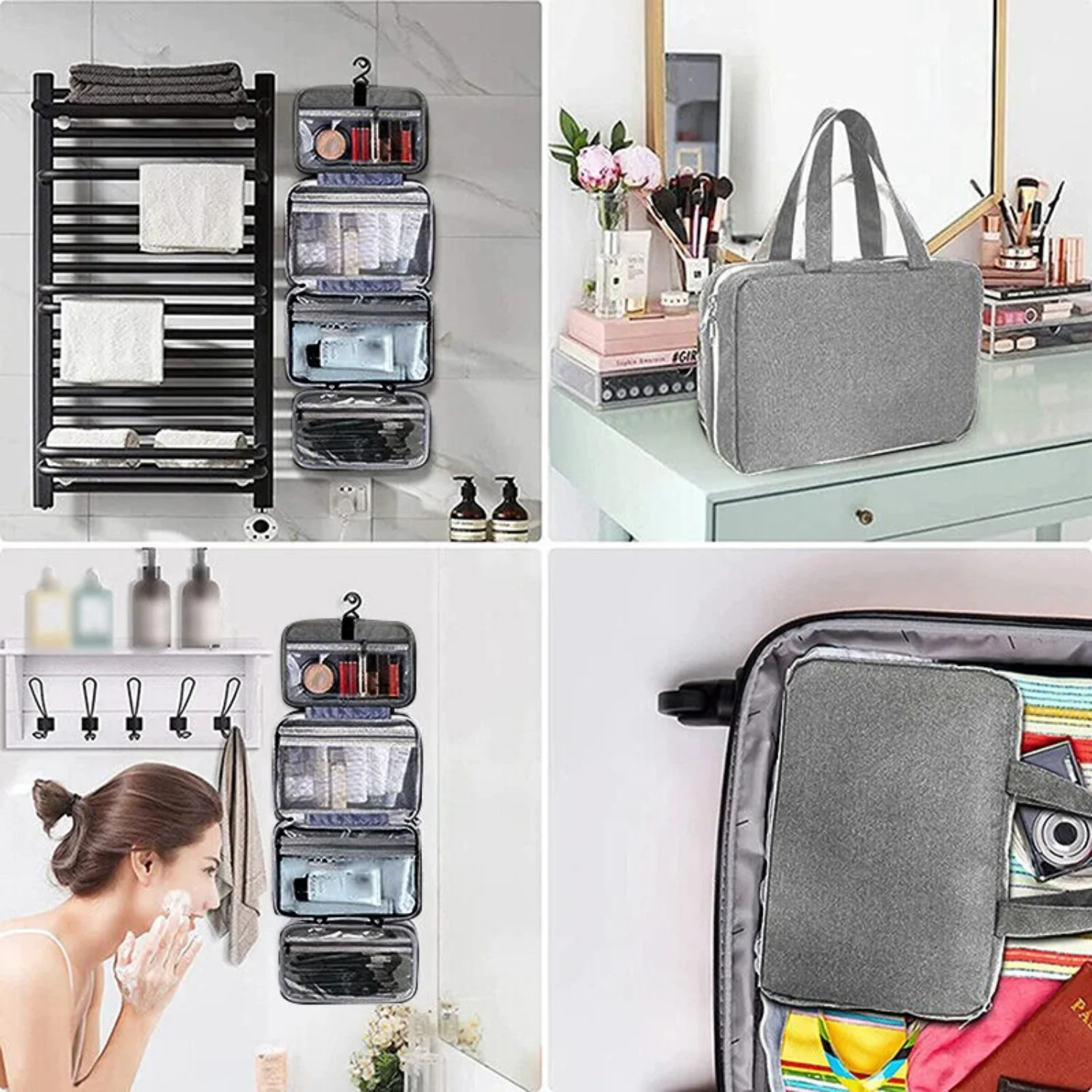 Large Hanging Hook   Waterproof Folding Handbag Travel Makeup Cosmetic   Organizer Case Bathroom Supplies