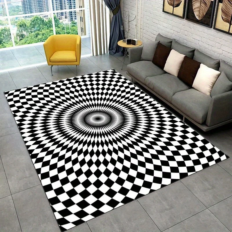 

Large 3D Geometric Black and White Vortex Print Rug - Non-Slip, Machine Washable Crystal Velvet Area Carpet for Bedroom & Living