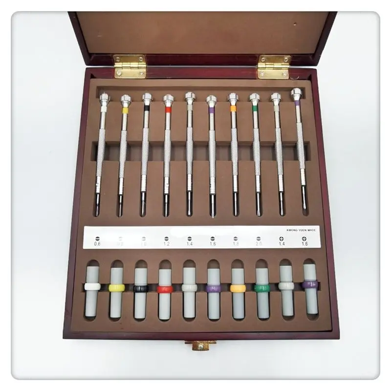 A32HOT-10PCS Watch Repair Screwdrivers With Weight Sleeves In Wooden Box