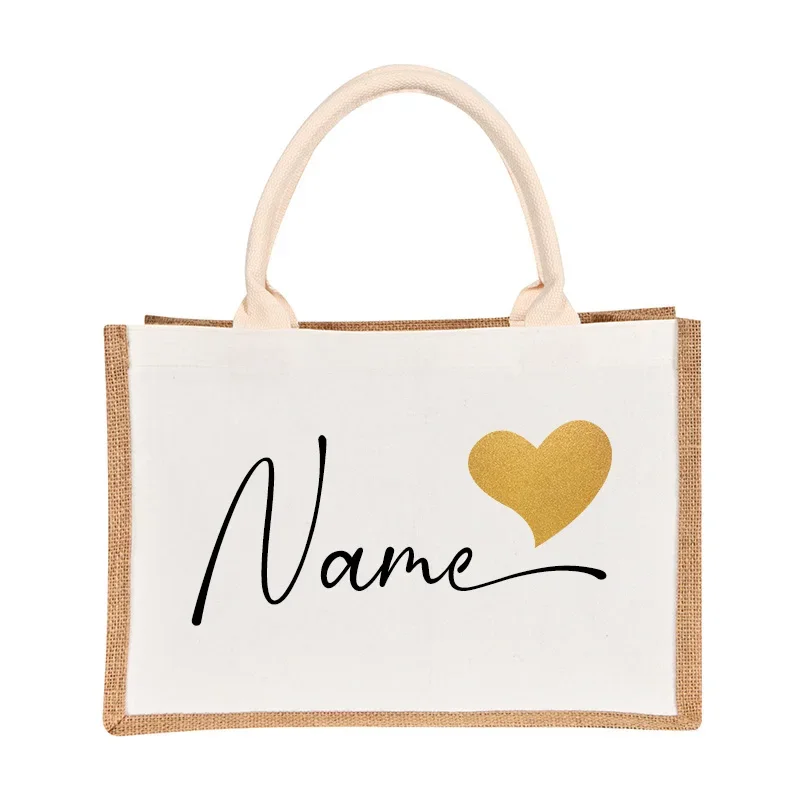 Custom Name Bag Burlap Tote Bag Can Be Used Back Large Capacity Handbag Fashion Woman Beach Bag Bridesmaids Personalized Gift