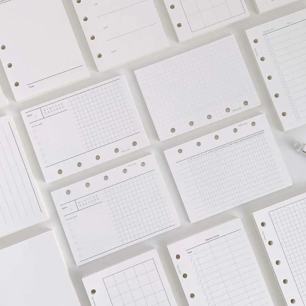 Hojas sueltas M5 A8, recarga de cuaderno, 5 agujeros, índice de página interior, tarjetas, recarga interna, carpeta, páginas de papel, papelería en blanco, 50 hojas