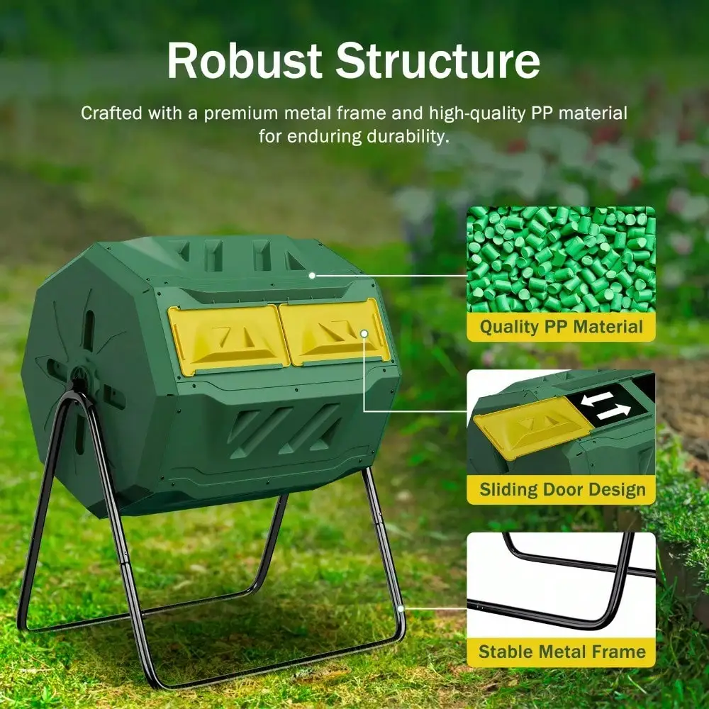 43 Gals Large Composting Tumbler Dual Rotating Outdoor Garden Compost Bin Green