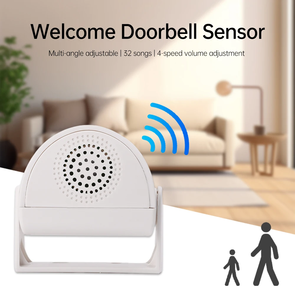 campainha sem fio convidado bem vindo chime alarm door bell presenca humana motion sensor para shop entry company security protection 01