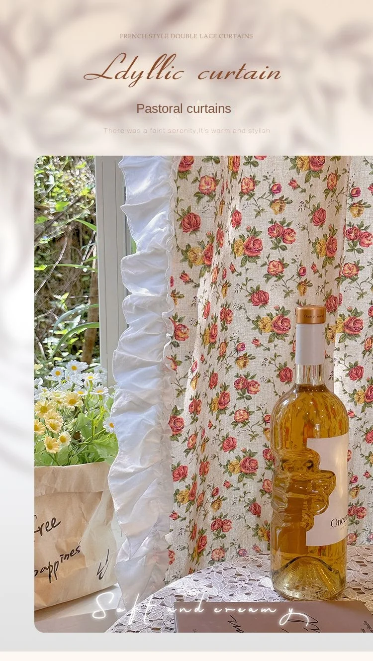 Amerikanische Rüschen vorhänge, bedruckte Rosen schlafzimmer im französischen Landschafts stil aus Spitze, Erkerfenster im Ins-Stil, Bildschirm vorhänge – Detail 2