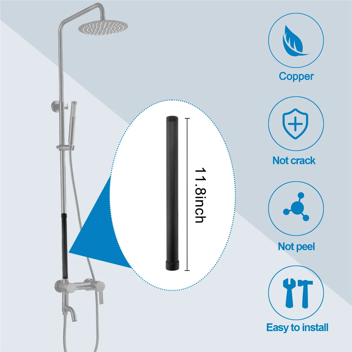 

ABFA Black Shower Extend Pipe 30cm Length Shower Mixer Pipe Brass Shower Pipes Bath