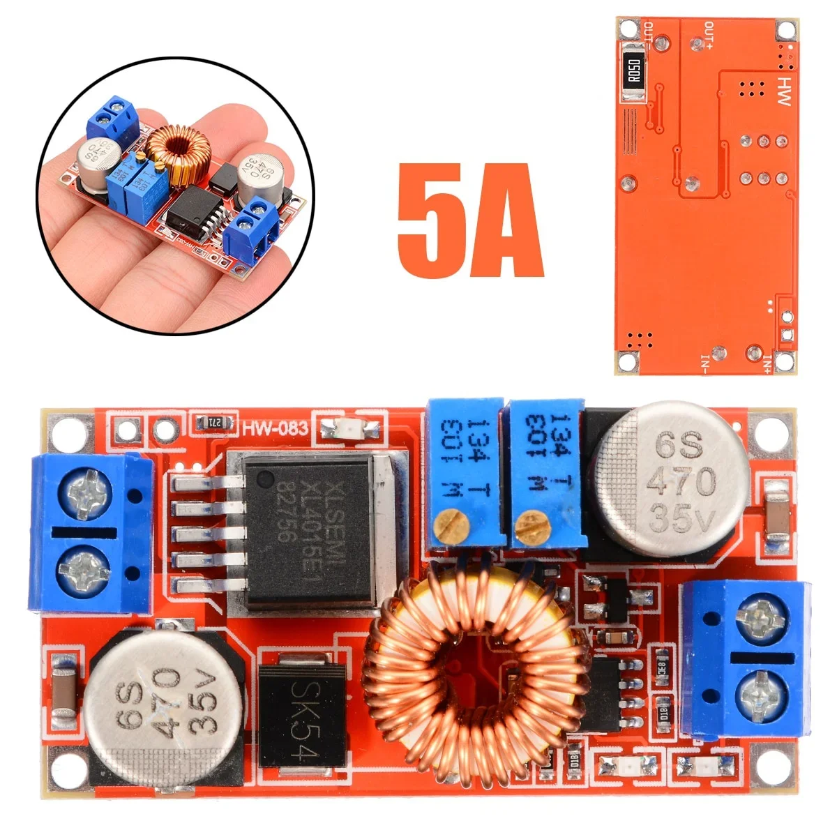 Wydajny regulowany moduł Buck 5A DC-DC regulator napięcia stałego prądu konwerter obniżający napięcie płytka ładująca 5V 12V 24V