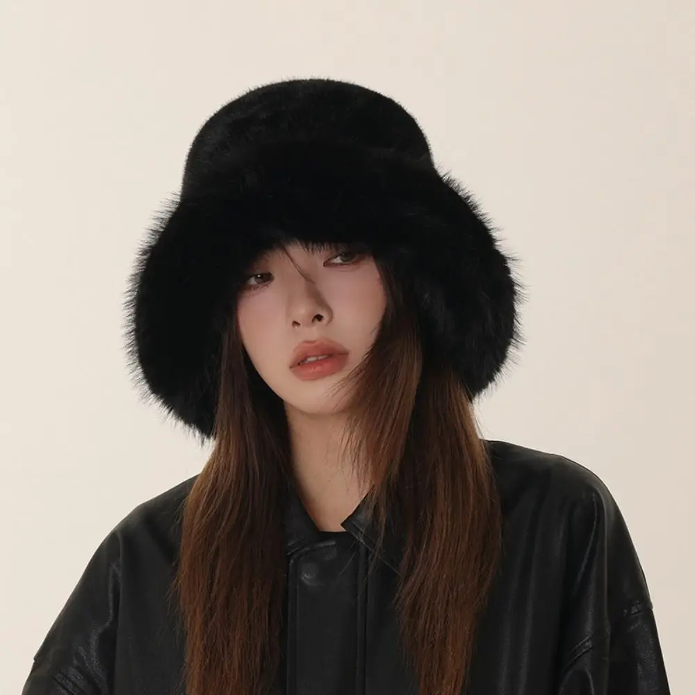 

Retro Fluffy Hat Artificial Fur Hat Warm Thickened Plush Bucket Hat Ear Protection Hat Cute Beanie Hat Cycling