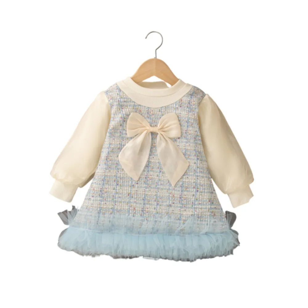 فساتين Bear Leader للفتيات الصغيرات للربيع والخريف، فساتين أميرات شبكية مزيفة من قطعتين مزينة بفيونكة