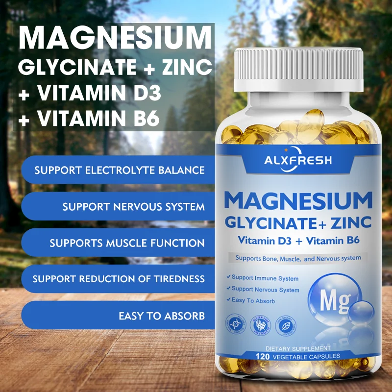 Magnesium Glycinate Supplement 500mg with Zinc,Vitamin D3 B6 High Absorption Support for Women & Men Non-GMO Veggie Capsules