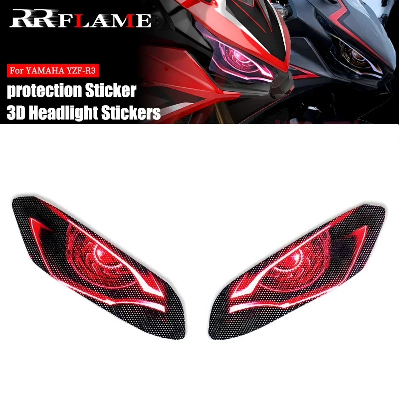 

For YAMAHA YZF-R3 YZFR3 YZF R3 2019-2023 2022 Motorcycle 3D Front Fairing Headlight Stickers Guard Head light protection Sticker