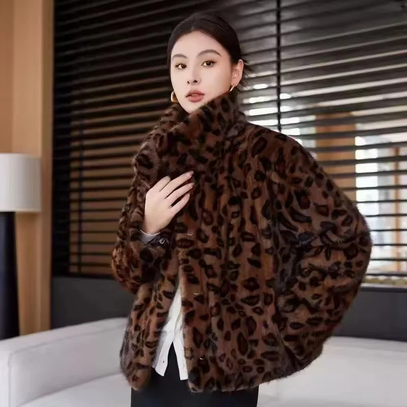 

Autumn And Winter Short Faux Mink Leopard Fur Coat Women Temperament New Fashion High-End Imitation Fur Jacket Ladies Outerwear