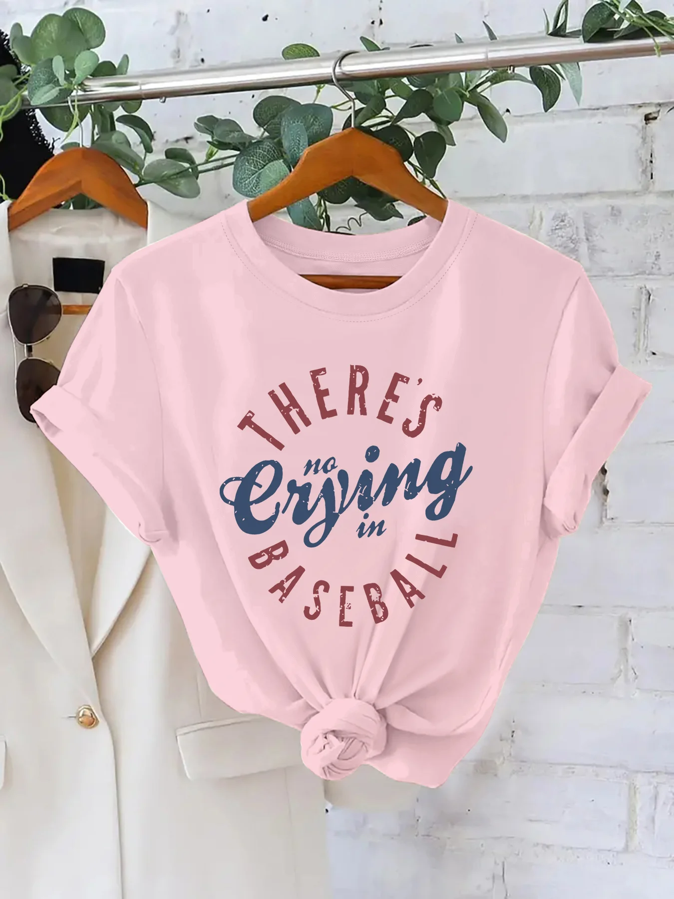 THERE S NO Crying in BASEBALL Pattern Summer New Women's T-shirt Casual Fashion Printed T-shirt Elegant Women's Wear