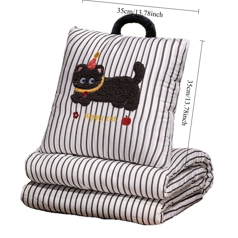 Cartoon Striped Pillow Blanket 2-in-1 Air Conditioner Quilt for Car Soft Breathable Multi-Use Nap Blanket Women Gift - view 5