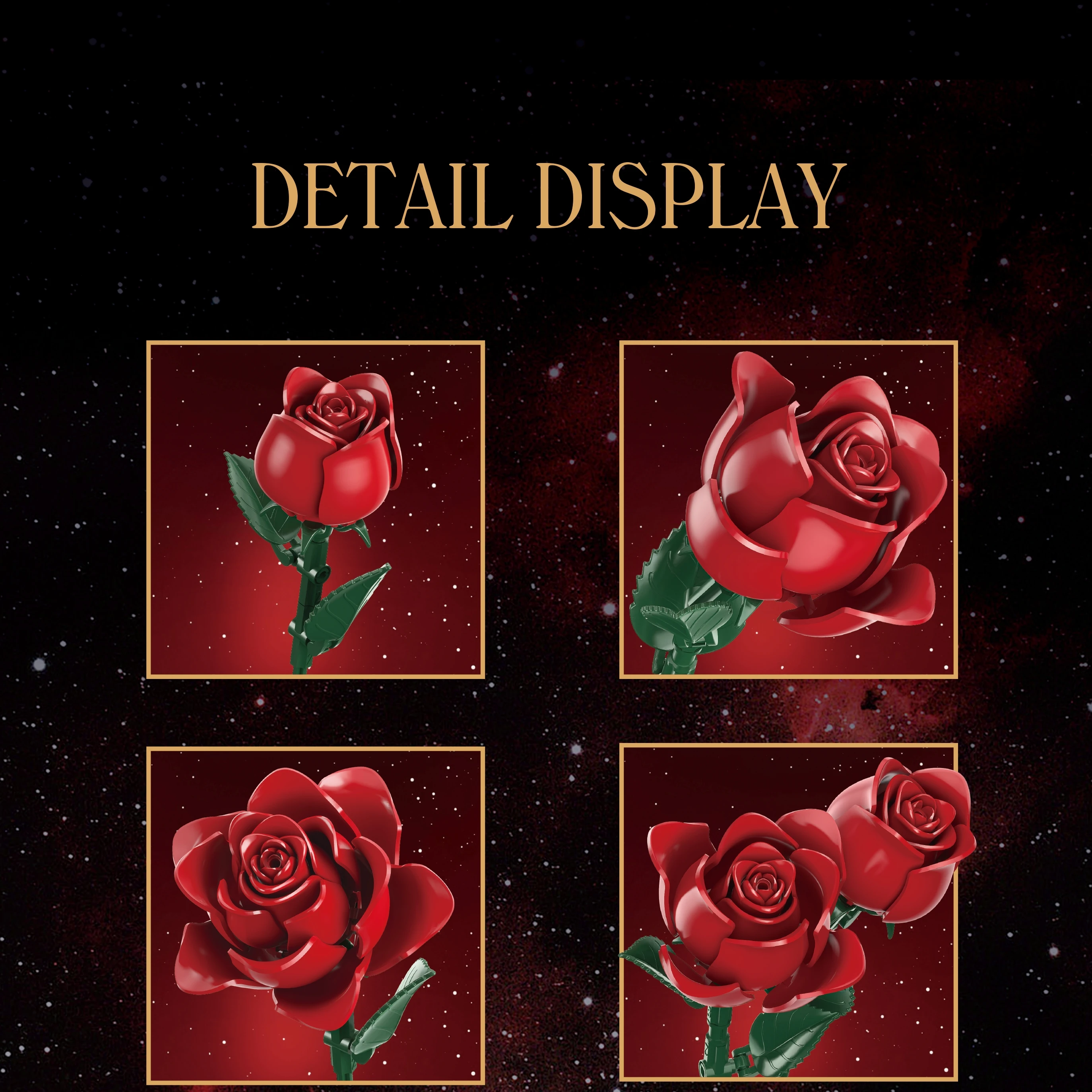 Red Rose Building Blocks Set, Home Decor Flower Building Block Model, suitable for Valentine's Day and Women's Day gifts.