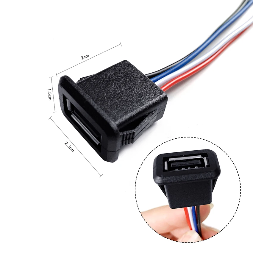 1個 2線式/4線式 USB 2.0 メス電源ジャック USB 2.0 充電ポートコネクタ ケーブル付き 電気端子 USB充電ソケット