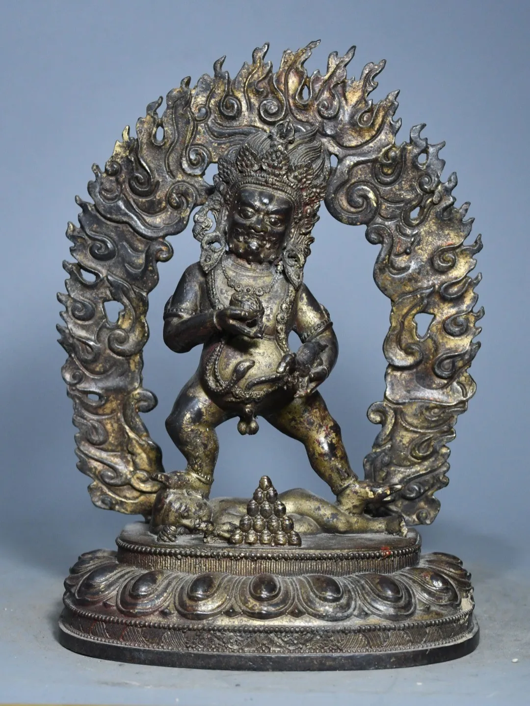 Chinese Antique Tibetan Buddhist Black Jambhala Copper Statue