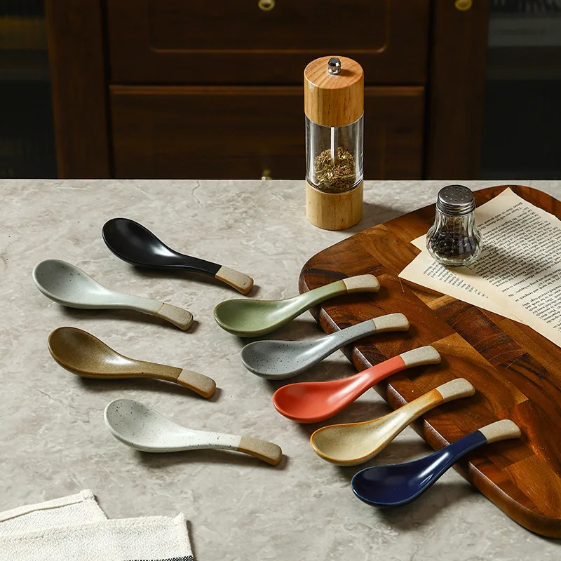 Nordic Style Creamic Spoon Seasoning Eating Spoon Samll Rice Soup Spoons Hotel Table Decoration Cheap Wholesale Food Spoon