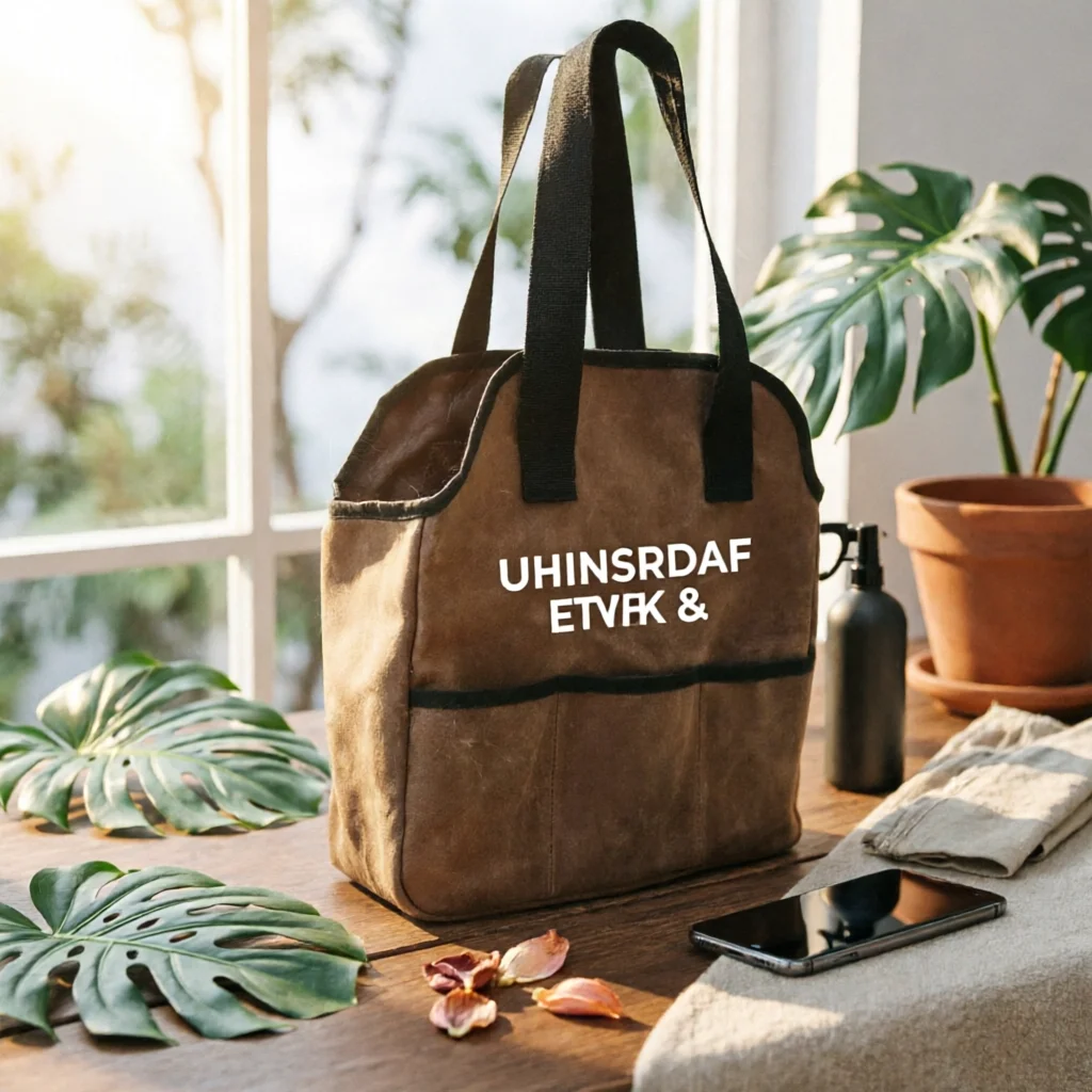 Garden Tool Bag Structured Waxed Canvas Tool Bag Rectangular Abrasion Resistant for Gardeners