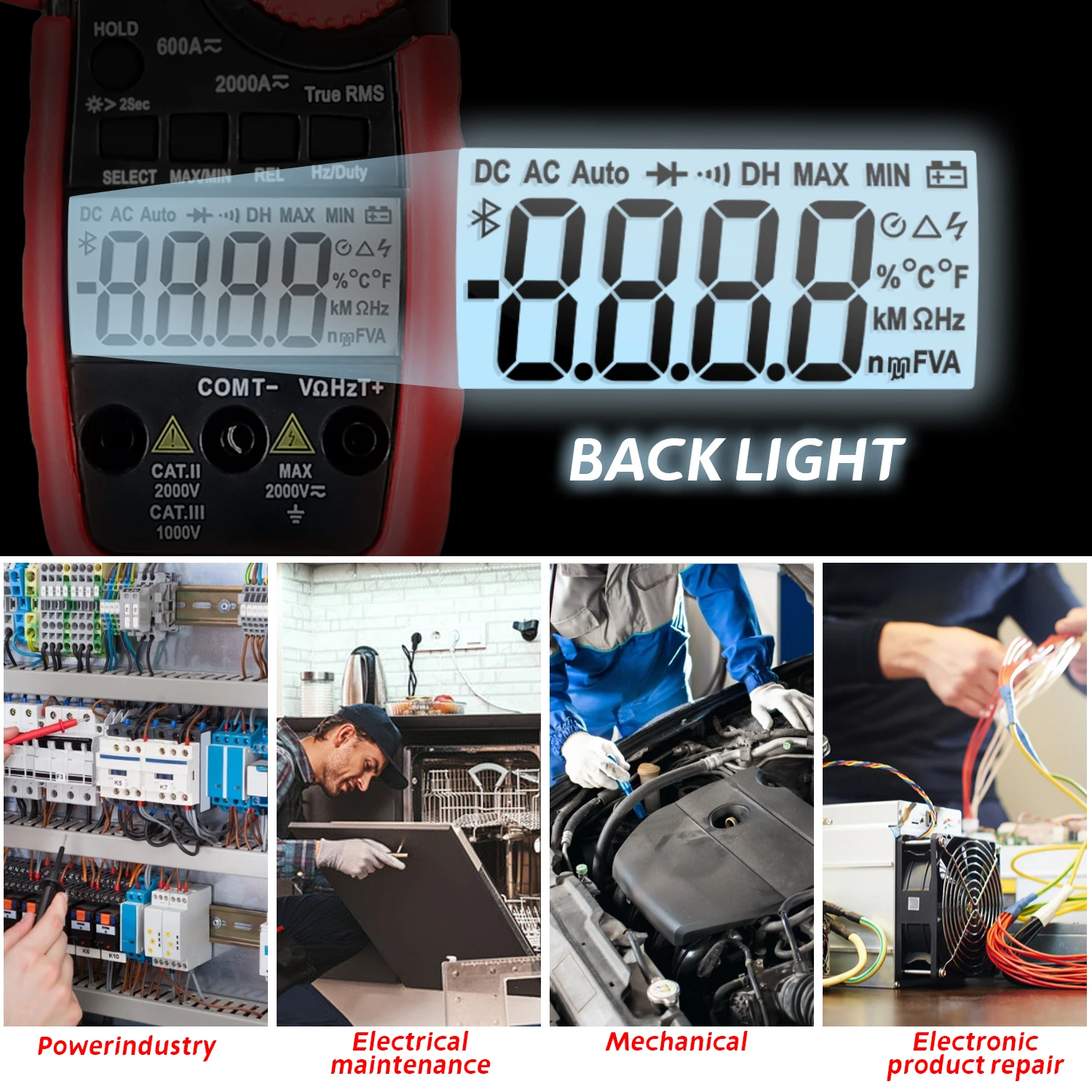 Digital AC/DC Clamp Multimeter Temperature Measurement Tool with LCD,Bluetooth Connection,6000 Count True RMS BT-570Y-APP