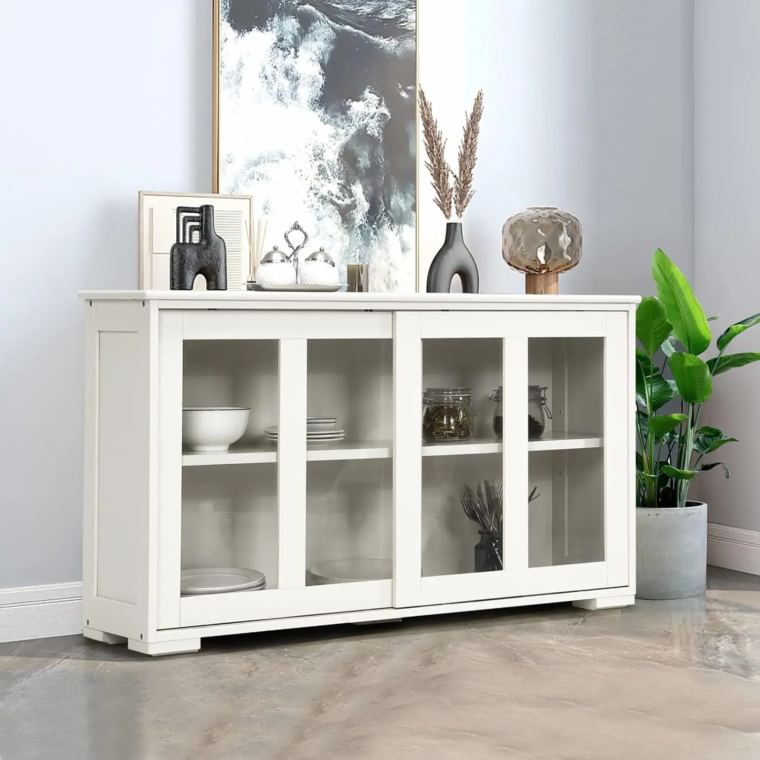 Kitchen Buffet Cabinet Sliding Glass Door Adjustable Shelf Stackable Sideboard Console Dining Living Hallway, Customized